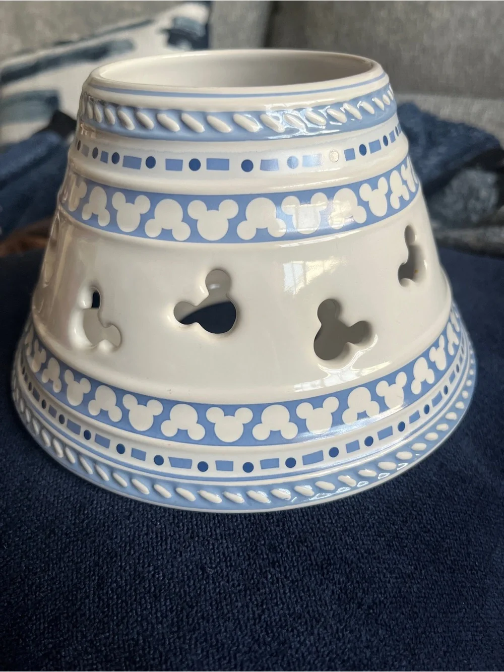 Vintage Gourmet Mickey Blue and White Ceramic Candle topper